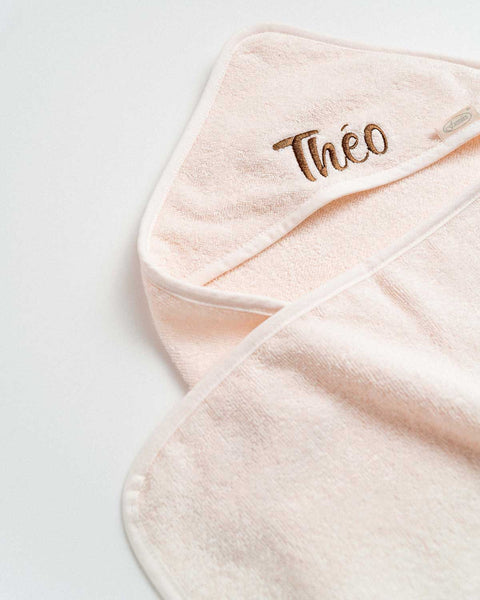 Beige badcape met naam gepersonaliseerd
