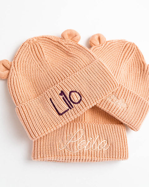 3 geborduurde berenorenmutsen voor kinderen geborduurd met naam