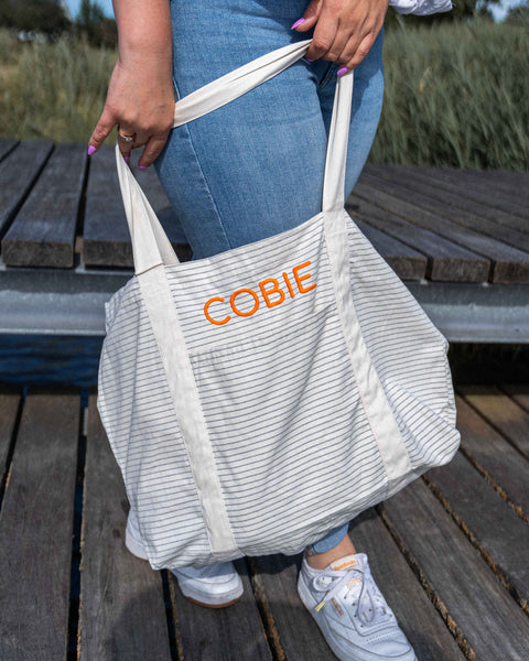 gepersonaliseerde gestreepte strandtas met naam