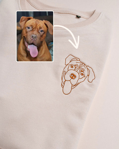 geborduurde sweater met lijntekening van huisdier